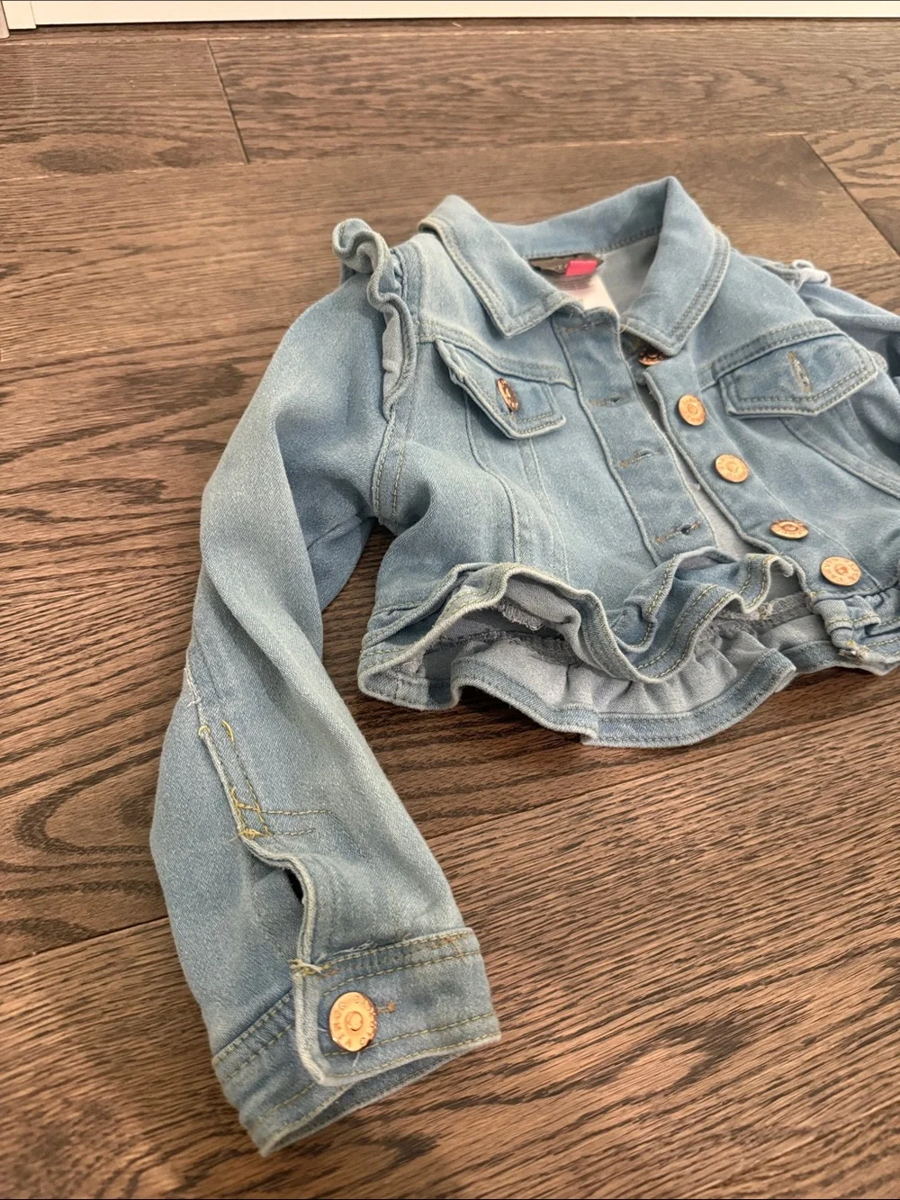 Vince Camuto Light Blue Ruffle-Trim Denim Jacket for Girls 3T